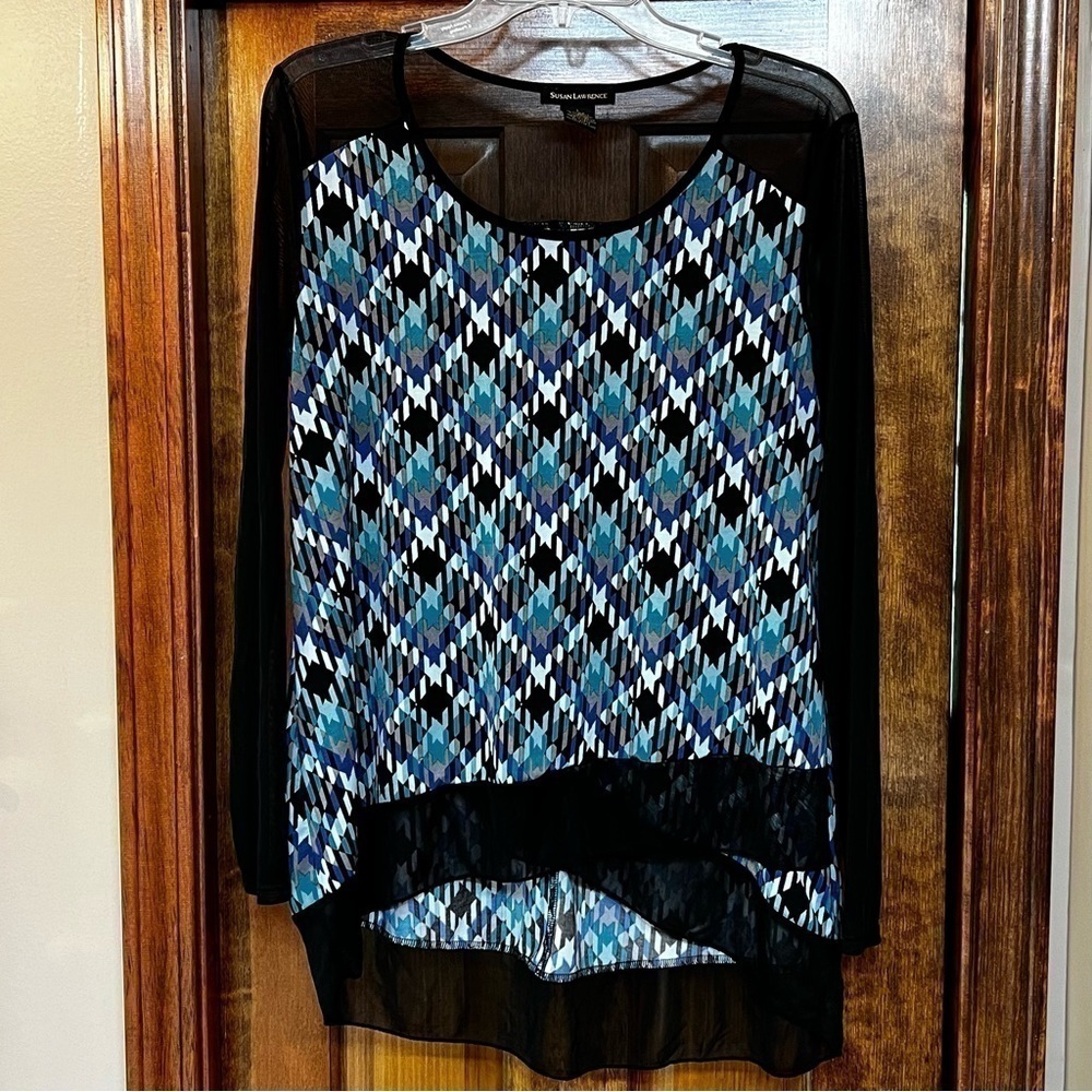 Susan Lawrence Sheer‎ Long Sleeves Tunic Blouse Top Sz EUC